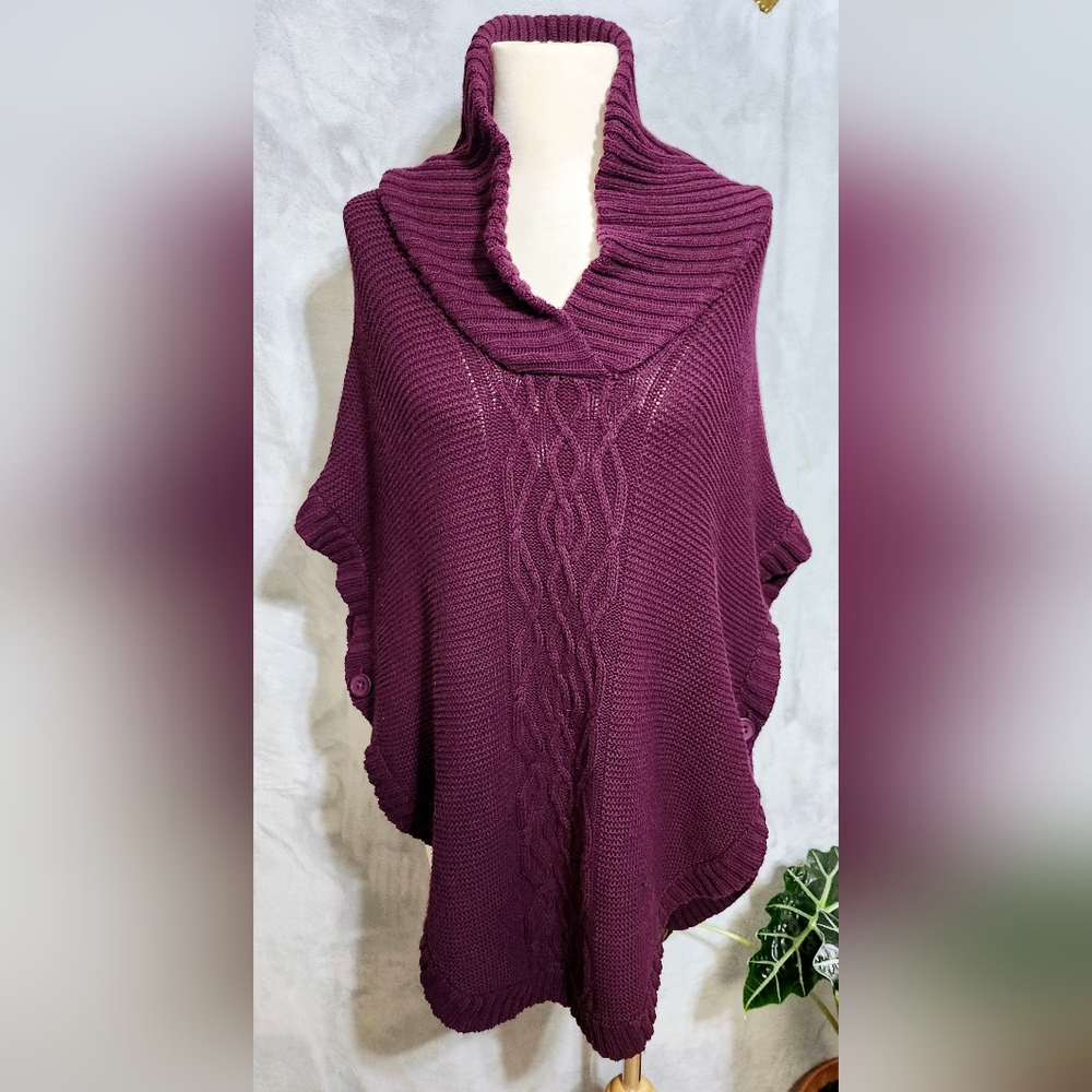 Ricki's Cotton Blend Knit Cape Burgandy Women's XS Soft Cozy Cottage Core